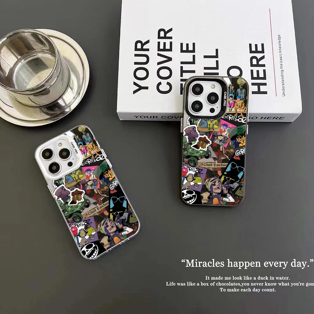 G-Gorillaz Rock Band Cartoon Phone Case IMD Color Silver Shell For IPhone 16 15 14 13 12 Pro Max Plus