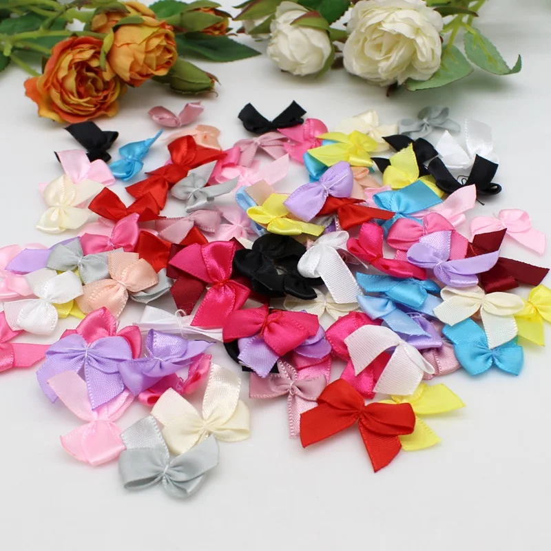 50/100pcs Mixed Satin Ribbon Bows 25mm Hand Bow-knot Tie Small Bows for Crafts DIY Christmas  Accessories