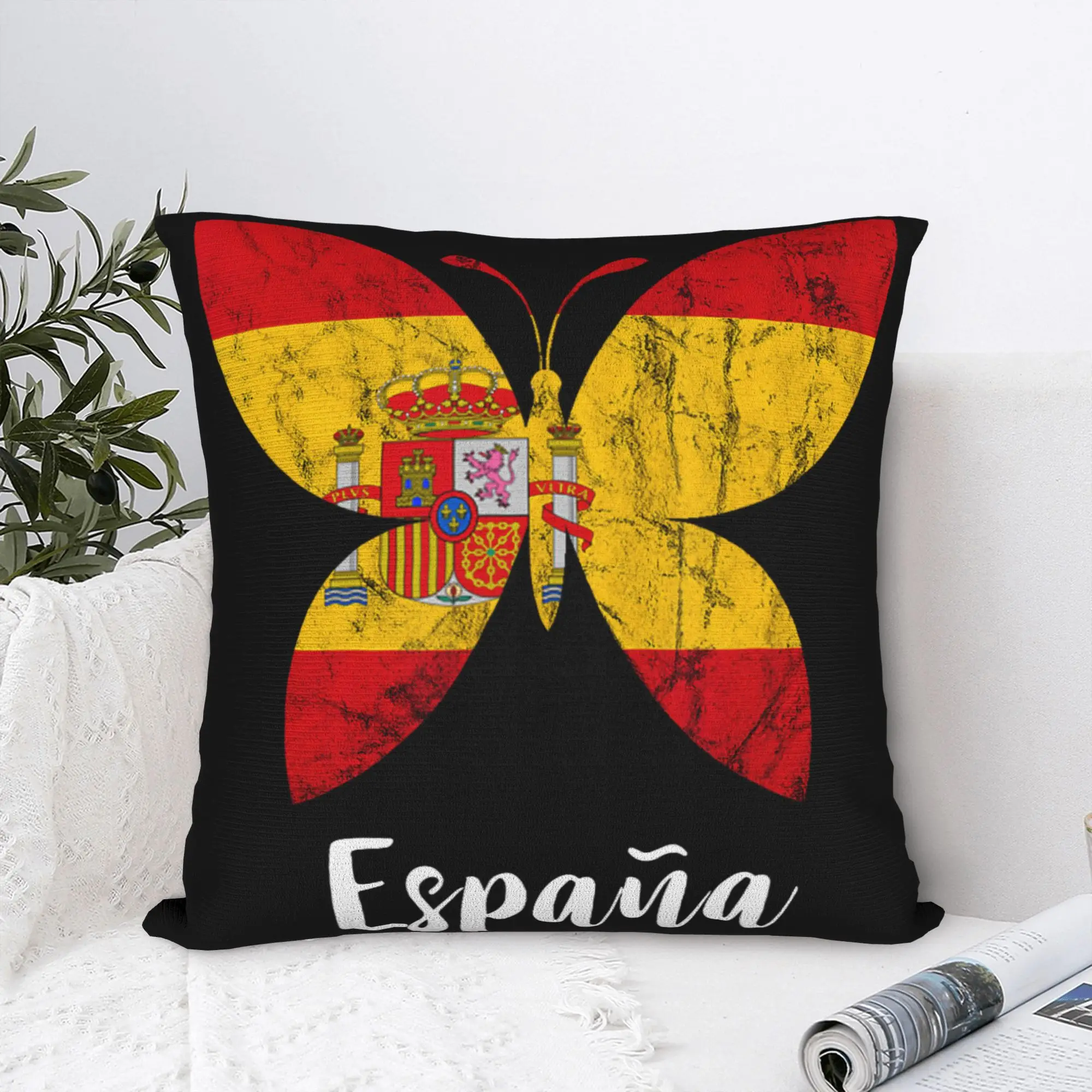 Espana Butterfly Spanish Flag Espanol Spain Spanish Roots Pillow Cover  Soft Cushion Cover Pillow Case For Living Room Sofa