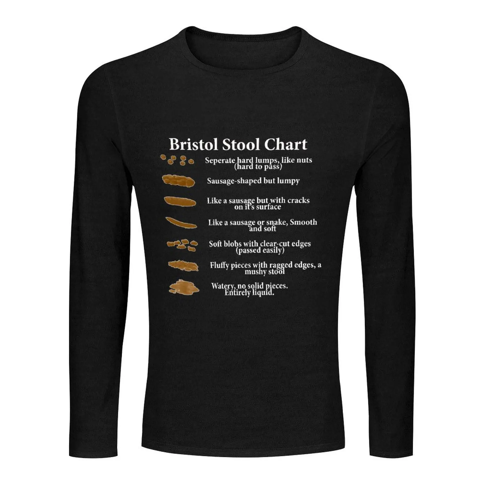 Bristol Stool Chart in White Writing Black Background Long T-Shirt custom t shirts design your own t shirts for men