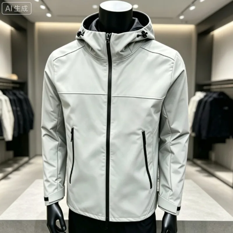 Hard shell waterproof jacket, lightweight outdoor travel hiking business coat for men women with breathable fabric.