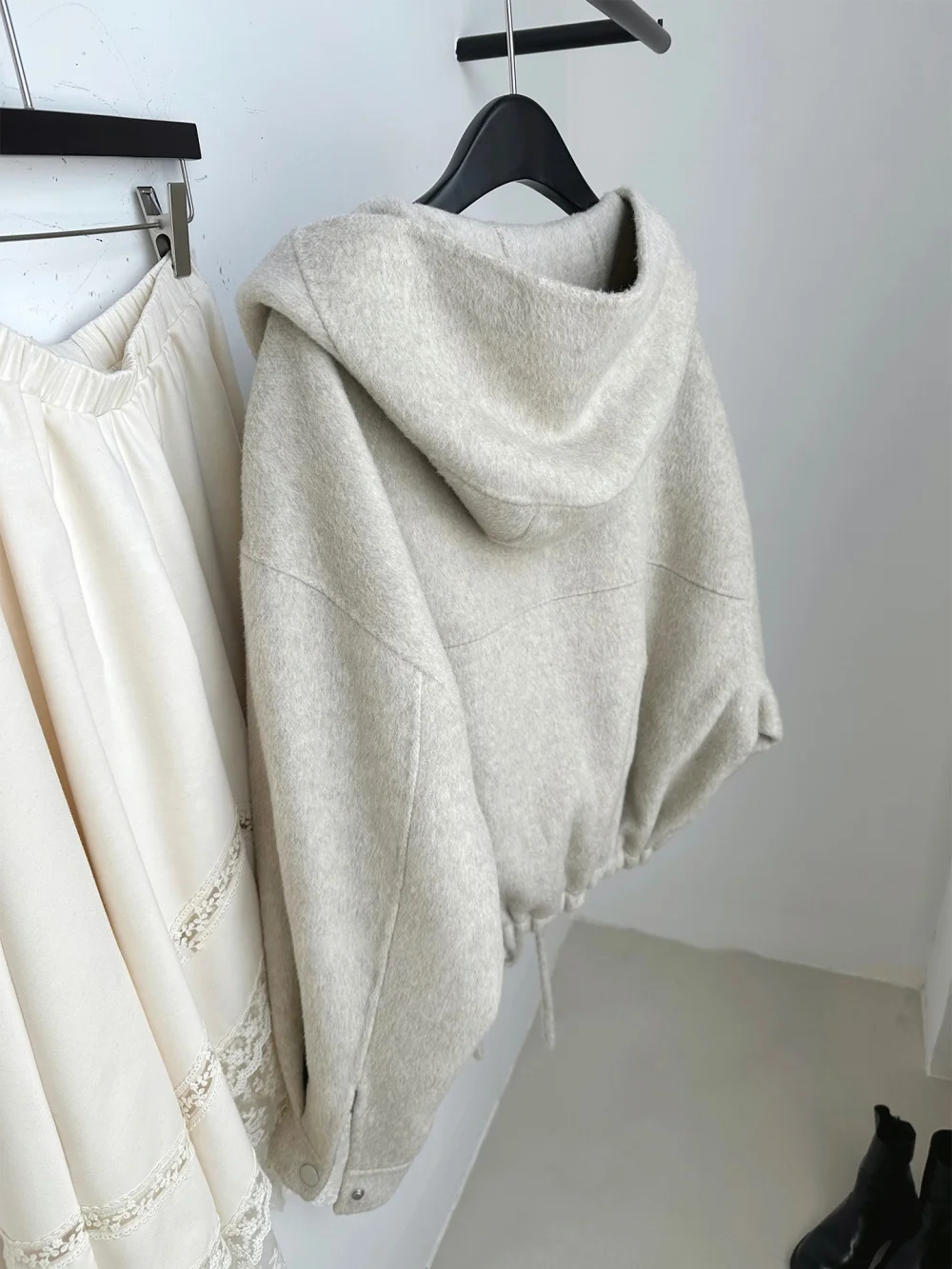 

Faionable High-End Hooded Zipper ort Woolen Coat ex Autumn Winter Casual Versatile Loose Top Simple Sle Long Sve