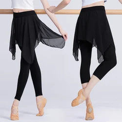 Women Dance Pants Sport Running Fitness Pants Yoga Leggings Ballet Long Pants with Chiffon Skirt Modal Dance Trousers Adult