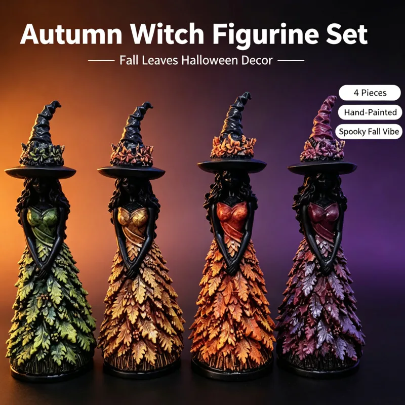Enchanted Autumn Witch Figurine Resin Witch, Doll Halloween Table Ornament Fall Harvest, Home Party Decoration Gift Decor Statue