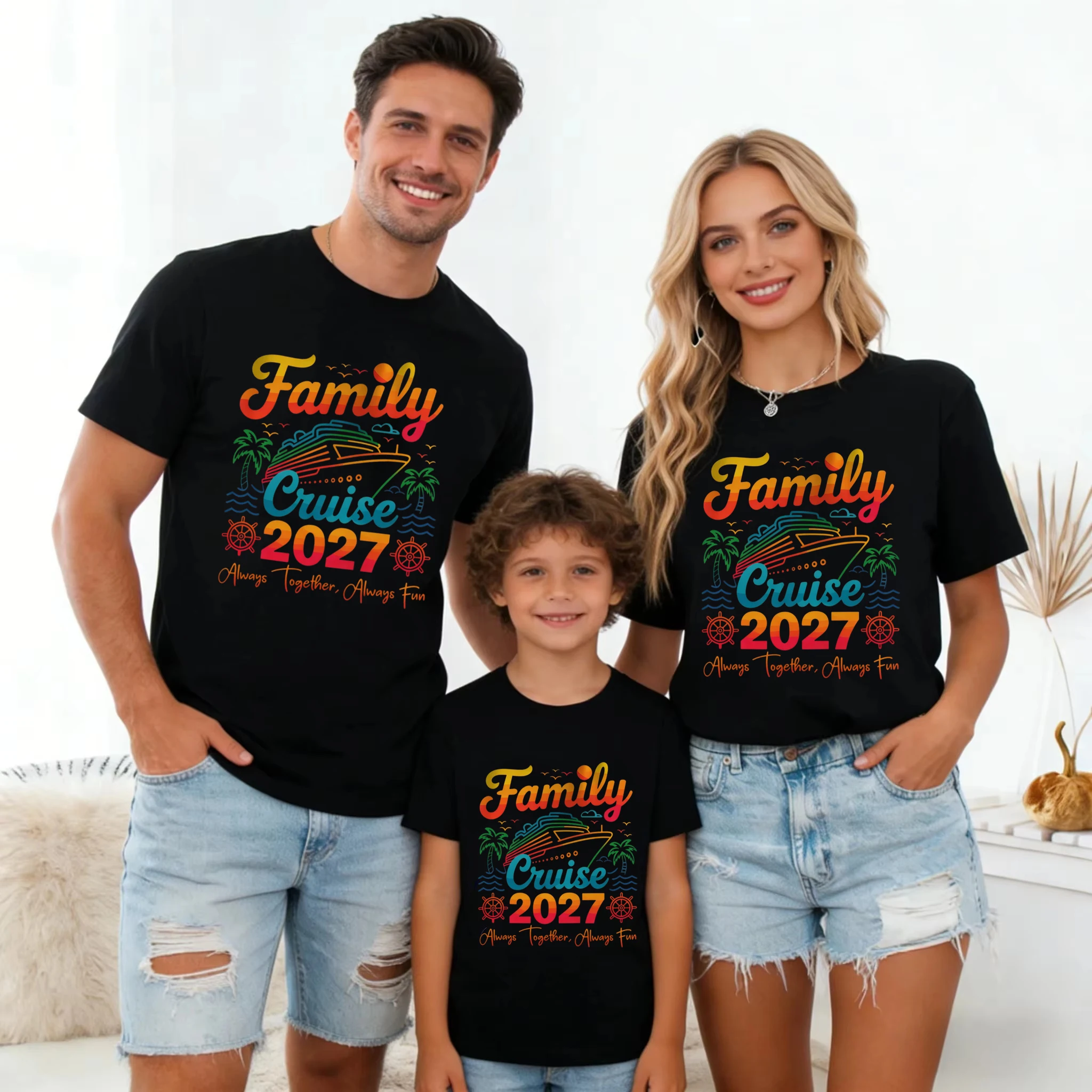 Family Cruise 2027 Always Together Always Fun Printed T Shirt Cruise Famliy Matching T-Shirt Summer Short Sleeve T-Shirt Tops