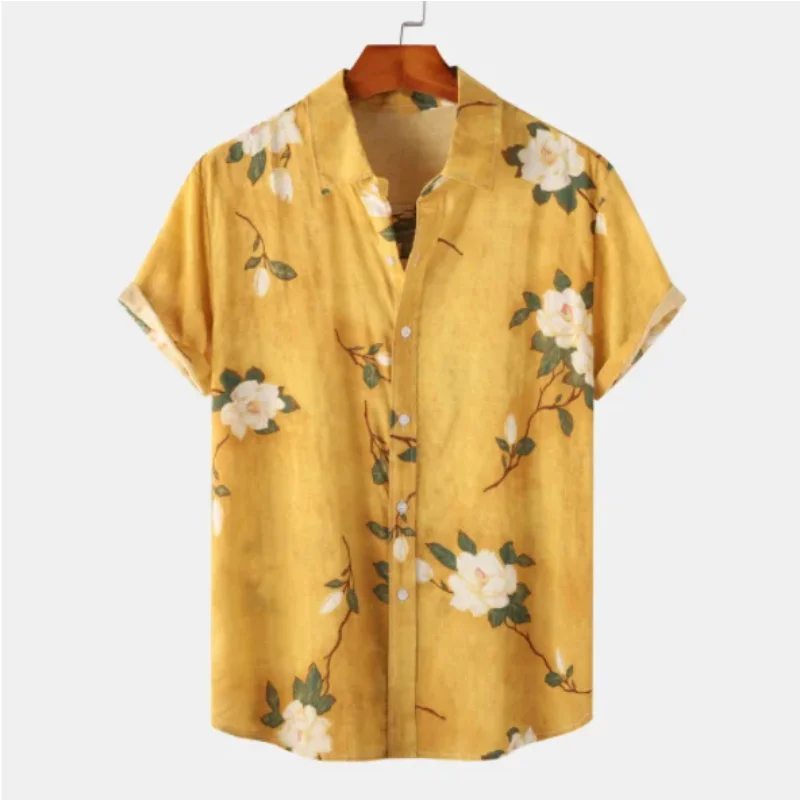 Original Men's Shirt 100% Cotton Men's T-Shirt Korean Popular Clothes Beach Hawaiian Short Sleeve Clothing Men's Floral Shirt