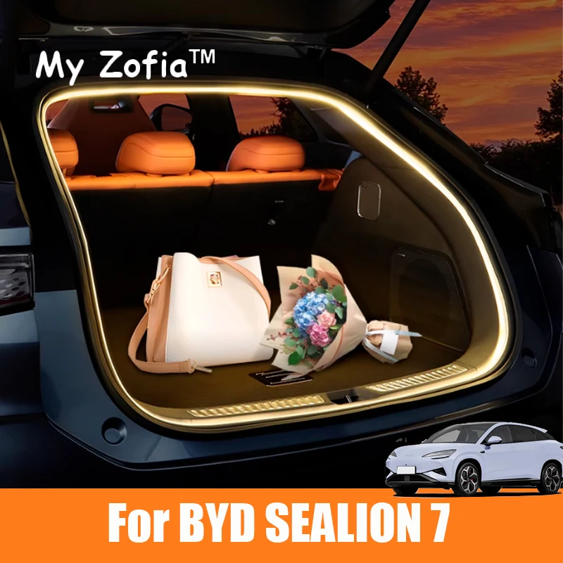 For BYD Sealion 7 EV Sea lion 07 2024 2025 2026 Car Rear Trunk Brighten LED Strip Lighting Waterproof Flexible Accessories