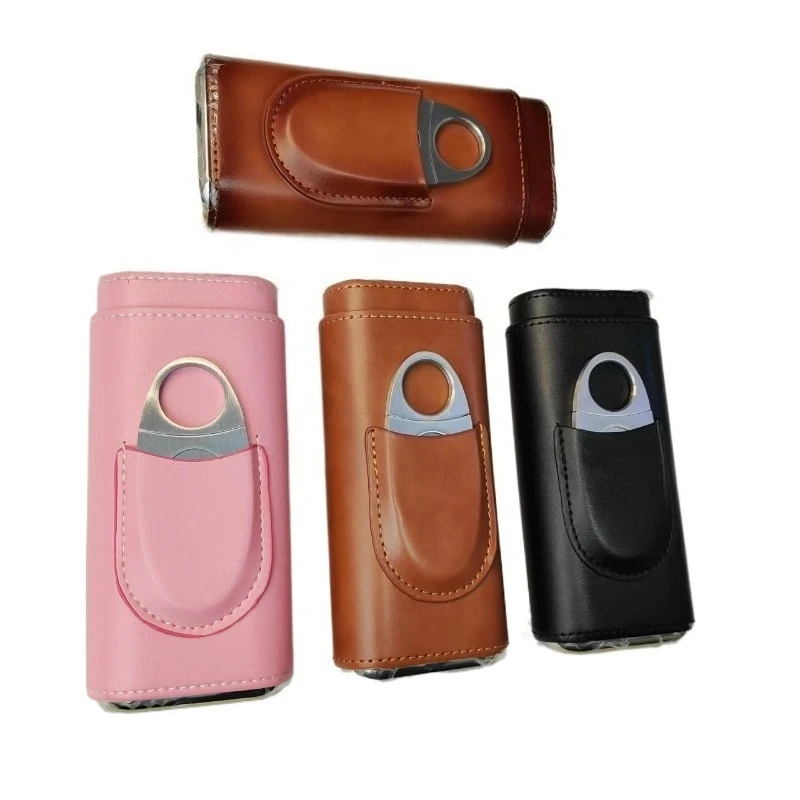 Cigar Tube 3 Slots Cigar Case Travel Humidor Kit Leather Cedar Wood Lining Travel Humidors for Cigars