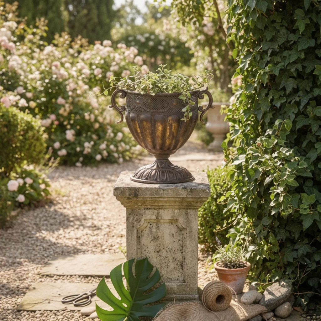 Urn Planter with Handles Distressed Flower Vase with Pedestal Base Urn with Handles Scroll-Handled Rustic for Decorators