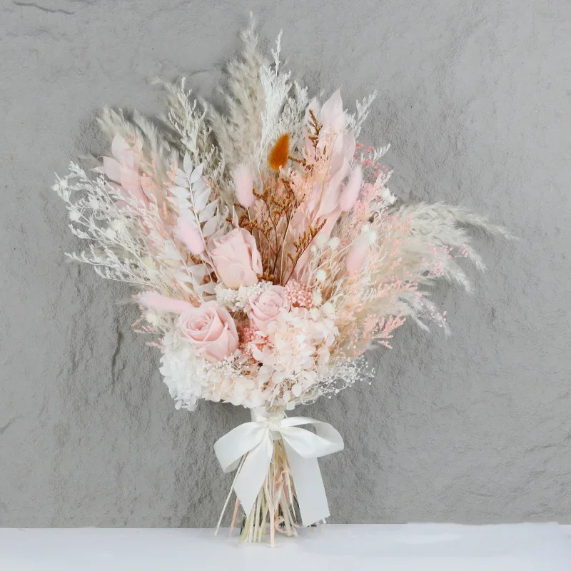 

Pampas Grass Bridal Holding Wedding Floral Bouquet Arrangements Natural Dried Flowers Eucalyptus Leaves Home Party Decoration