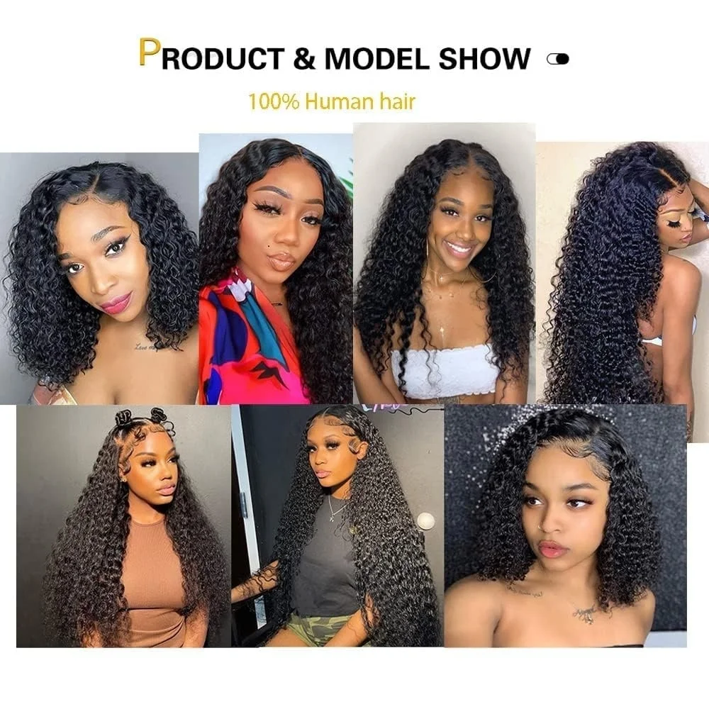 Deep Wave Lace Front Wigs Human Hair Transparent 13x4 220Density Pre Plcked Lace Frontal Wig For Women 1BNatural Color Curly Wig