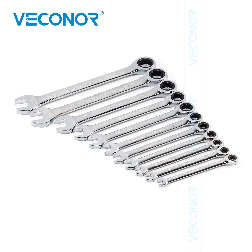 1/4-3/4 Inch Ratchet Wrench Set of Keys 72-Tooth Imperial Size Mirror Polished Hand Tool