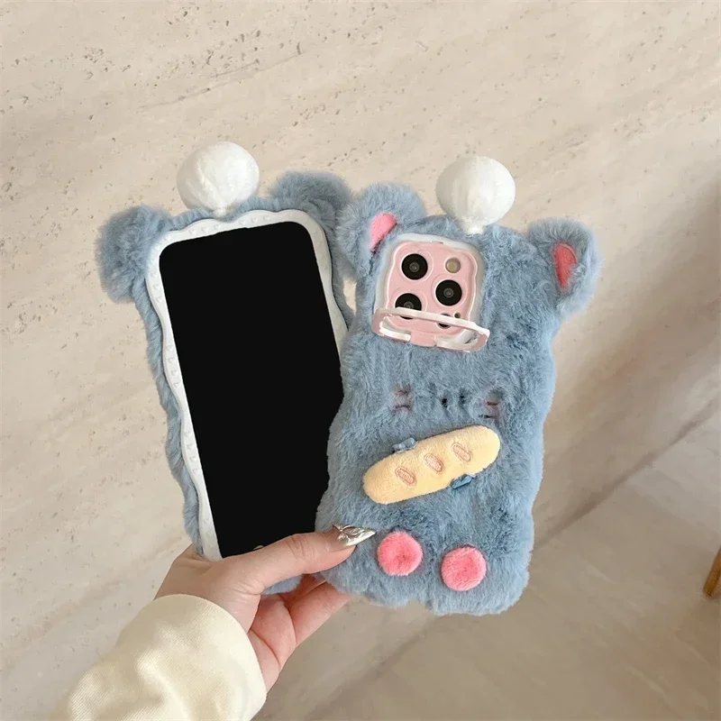 Plush Cute mouse Fluff Toy Phone Case Cover For Huawei Mate 60 Pro Mate 50 40 30 Pro Anti-drop tective 3D Furry Back Cover Case