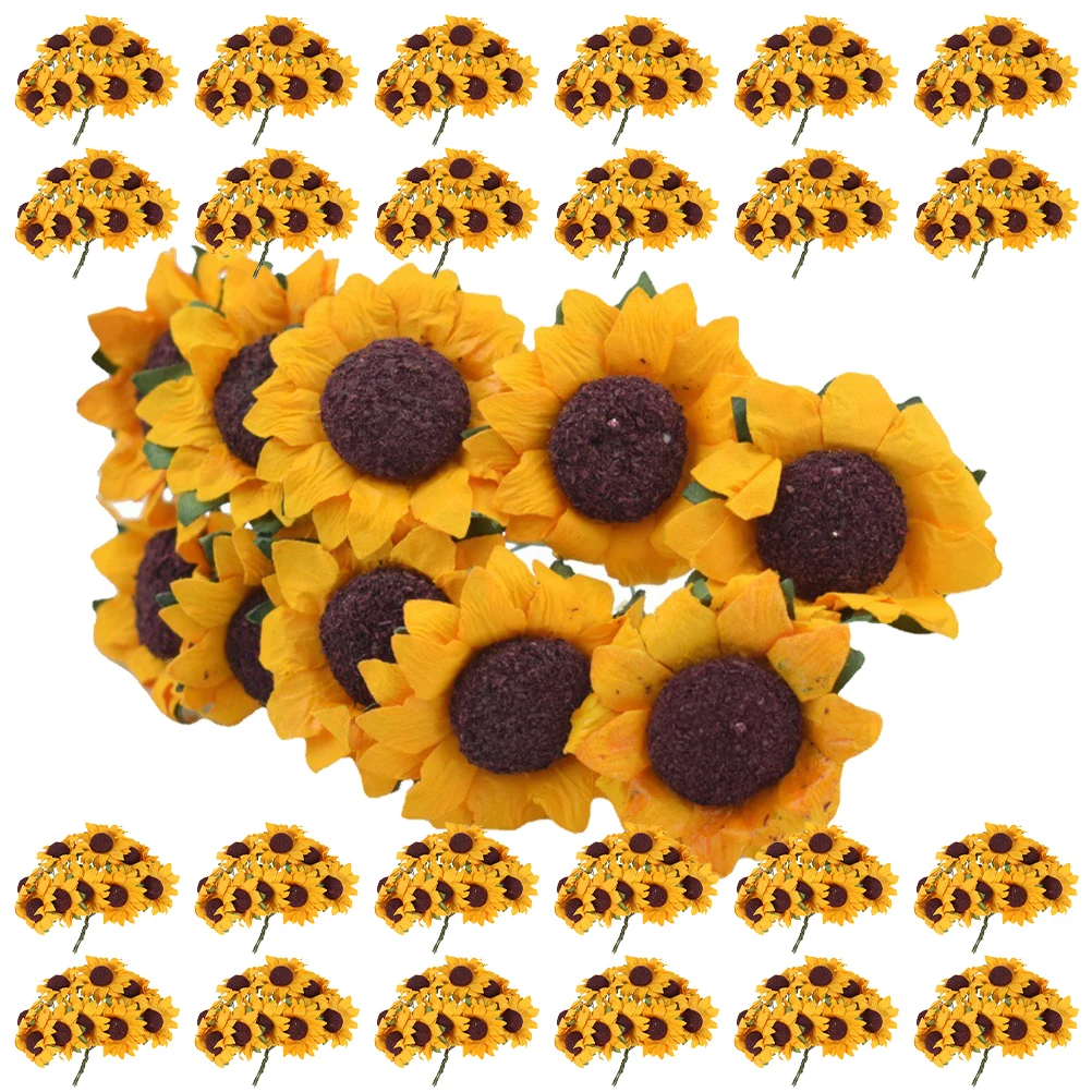 

200pcs Artificial Sunflower Decor for Gift Box Wedding Party Home Office DIY Craft Project Lightweight Portable