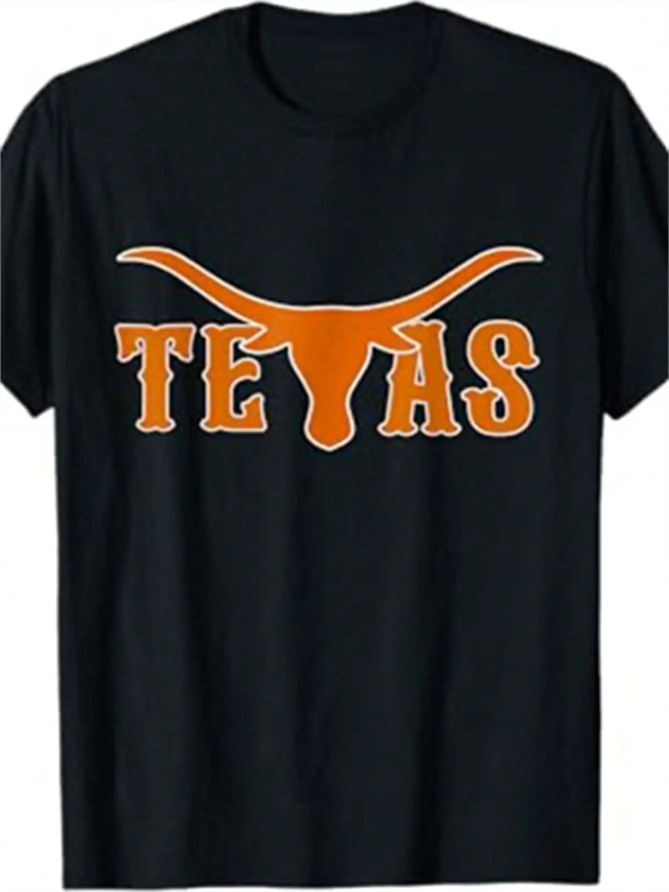 

1pc Texas Longhorns Cotton T-Shirt Crew Neck Casual Printed Tee With Bull Graphie All-Season Knit Fabric Regular Fit