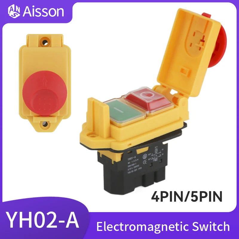 YH02-A YH01-A Electromagnetic Switch 110V 8A 220V 15A 4PIN 5PIN Starter Push Button for Machine Tool Equipment Waterproof