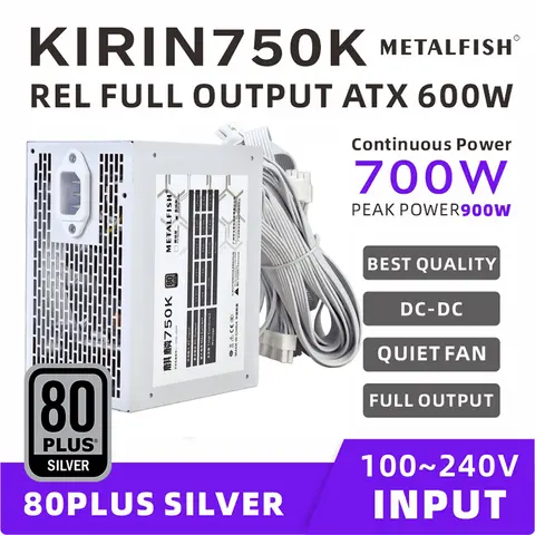 METALFISH KIRIN750K White Chassis Power Supply ATX-600W 700W 80PLUS SILVER PSU Support ATX3.0 700W Optional full module 100-240V