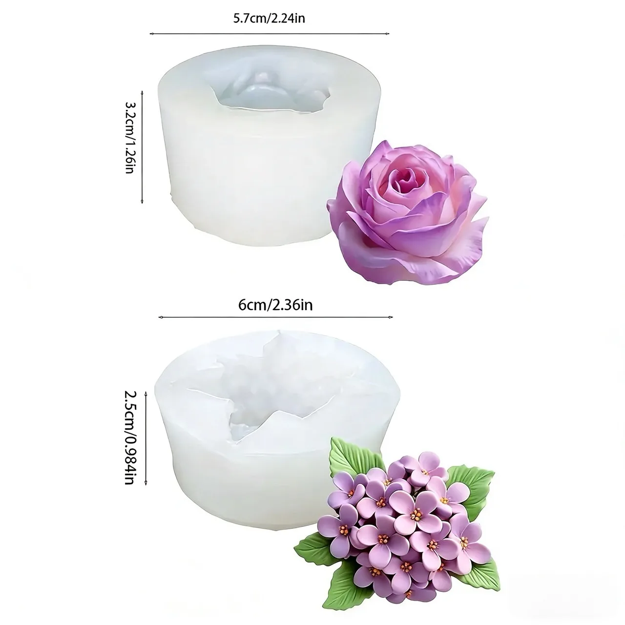 2-Piece 3D Rose and Lilac Silicone Molds, Used for Resin and Candle Making, for DIY Handmade Candles, Resin Crafts, Soap, Jewelry Casting, Decoration, Suitable for Valentine's Day, Weddings, and Romantic Gift Making; Resin Art, Fine Petals, Specially Designed for Handcraft Enthusiasts, Complex Mold Details | Detailed Petal Textures, Elegant Floral Designs Suitable for Aromatherapy and Handmade Decorations.