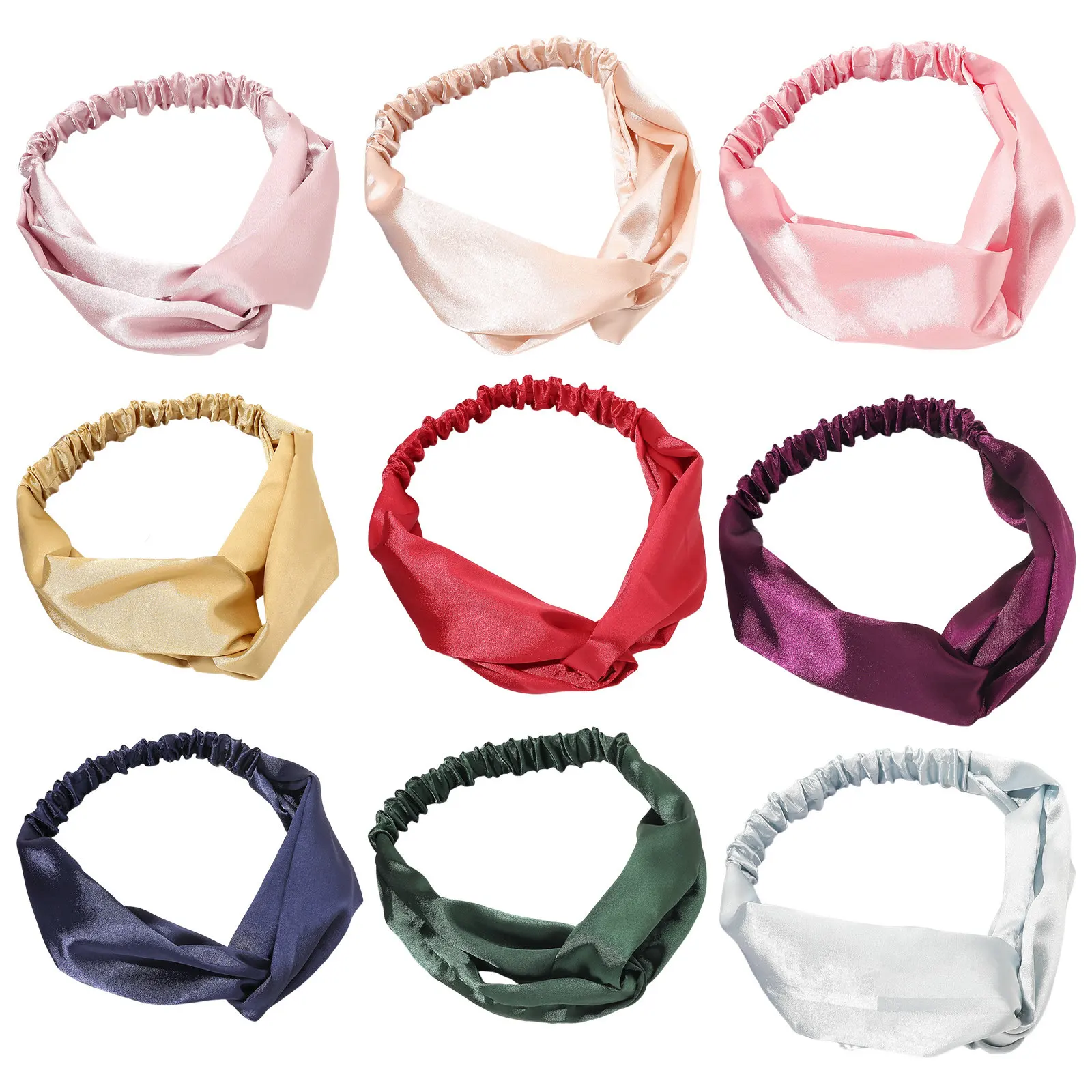 

9Pcs Pure Color Headband Women Elastic Hairband Sports Workout Yoga Hair Accessories Cloth Head Bands Cloth Headbands for Women