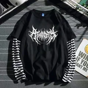 2024 الصيف الجديد أسود باهت مطبوعة تي شيرت أعلى على الطراز الكوري فضفاض صالح قطعتين الوهم طويل الأكمام تي شيرت نسائي بالجملة أفضل 12 ملابس كورية مبيعا بالجملة - رقم 5