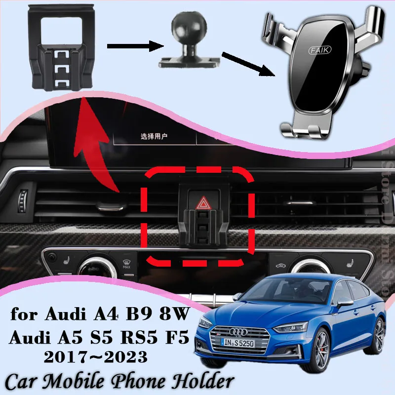 

Car Mobile Phone Holder For Audi A4 B9 8W A5 S5 RS5 F5 2017~2023 360 Degree Rotating GPS Navigation Mount Support Accessories