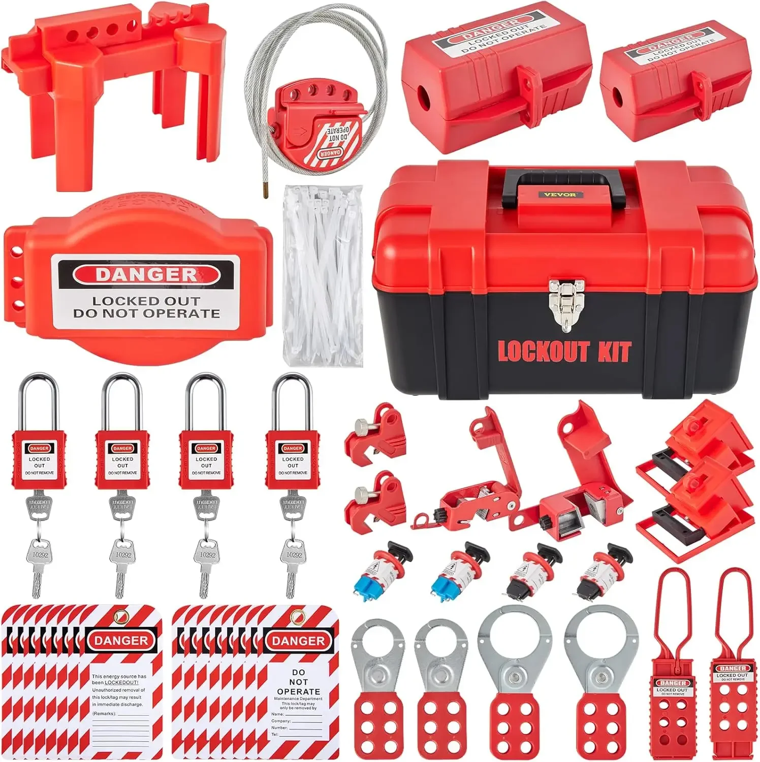 42 PCS Lockout Tagout Kits, Electrical Safety Loto Kit Includes Padlocks, 5 Kinds of Lockouts, Hasps, Tags & Ties, Box