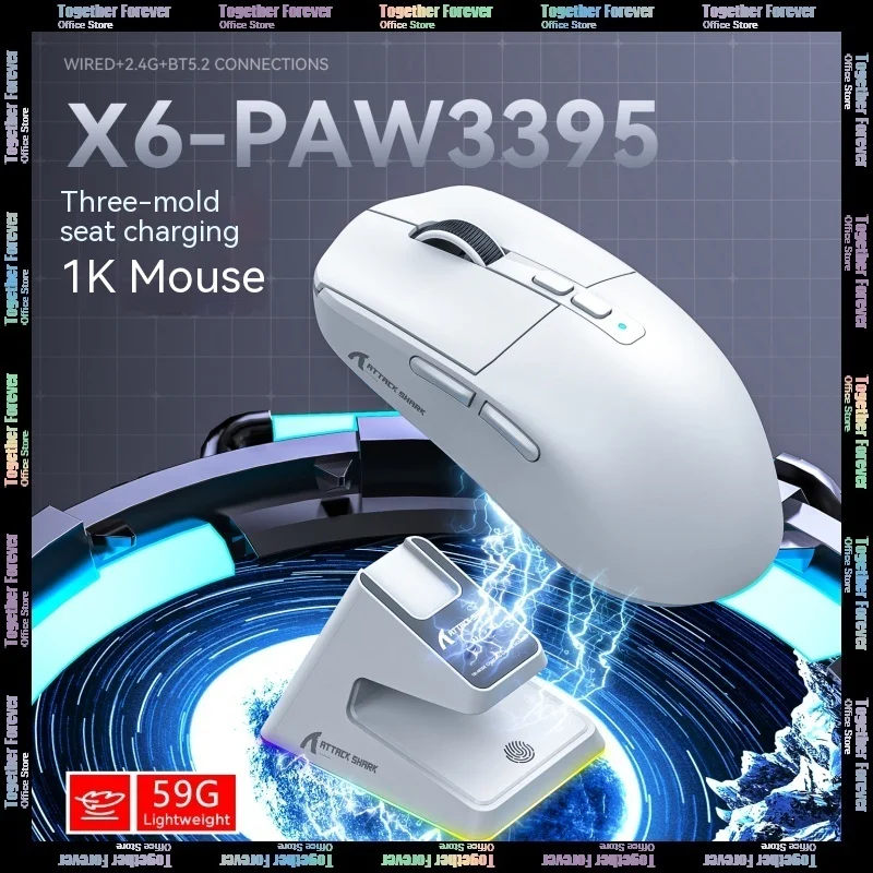 

Attack Shark X6 Wireless Mouse Paw3395 Sensor Rgb Magnetic Charging Base Three Mode Fps Gaming Mouse Pc Gamer Accessories Office