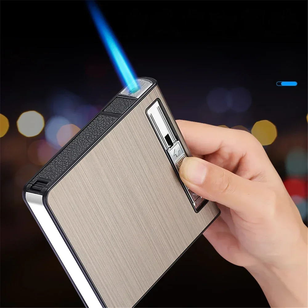 Automatic Pop-Up Cigarette Case with Inflatable Lighter Holds 20 Cigarettes Anti-Pressure Metal Cigarette Case Gift for Men