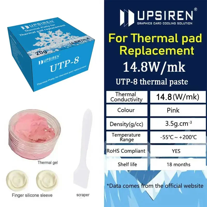 UPSIREN-Massa Térmica para Processador VGA GPU IC, Substituição De Almofada Térmica, Bloqueio De Calor, Alto Desempenho, Refrigeração Rápida, UTP-8