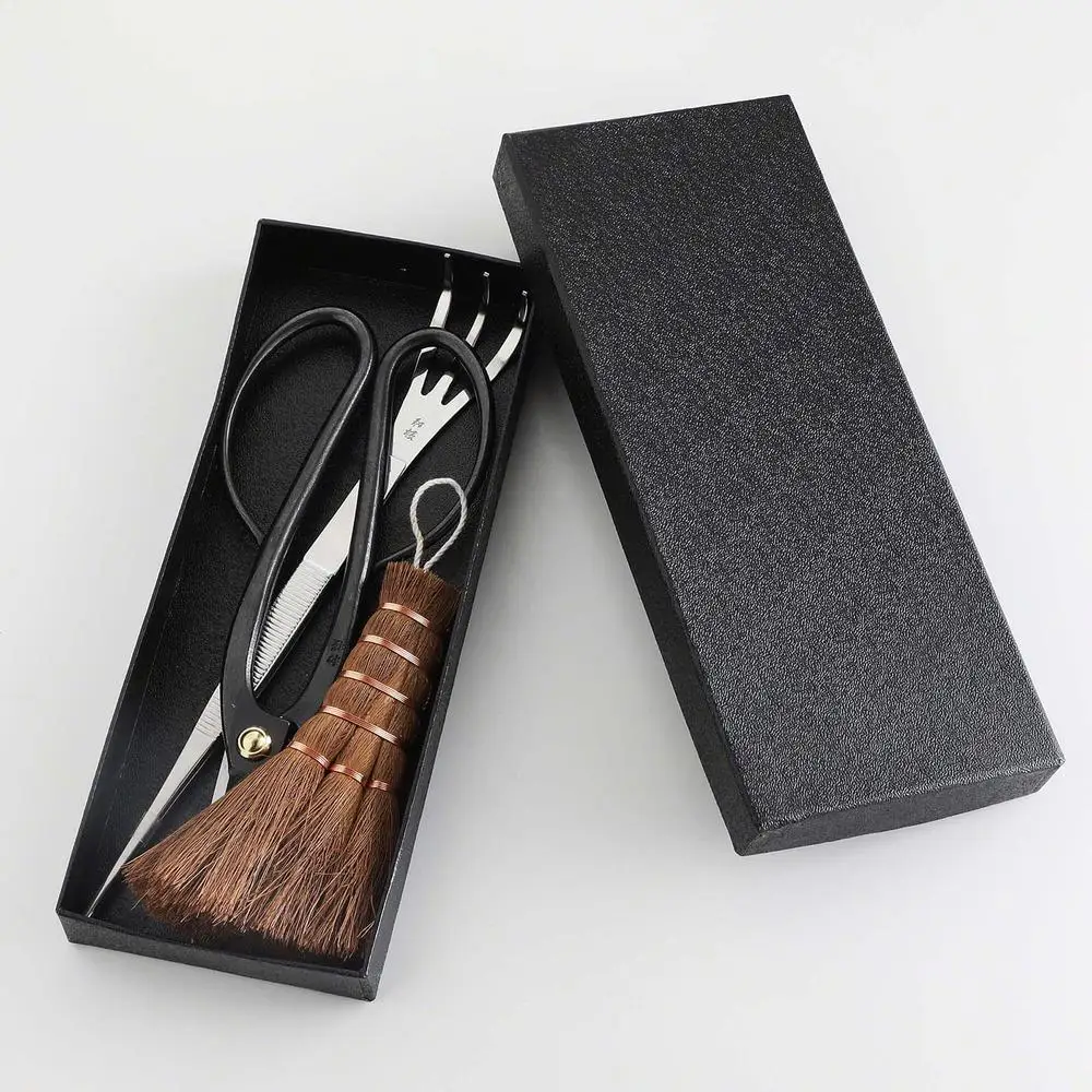 Japanese Bonsai Garden 3PCS Tool Starter Kit Made in Japan Ashinaga Bonsai Scissors Stainless Tweezers with Rake Chinese Broom.