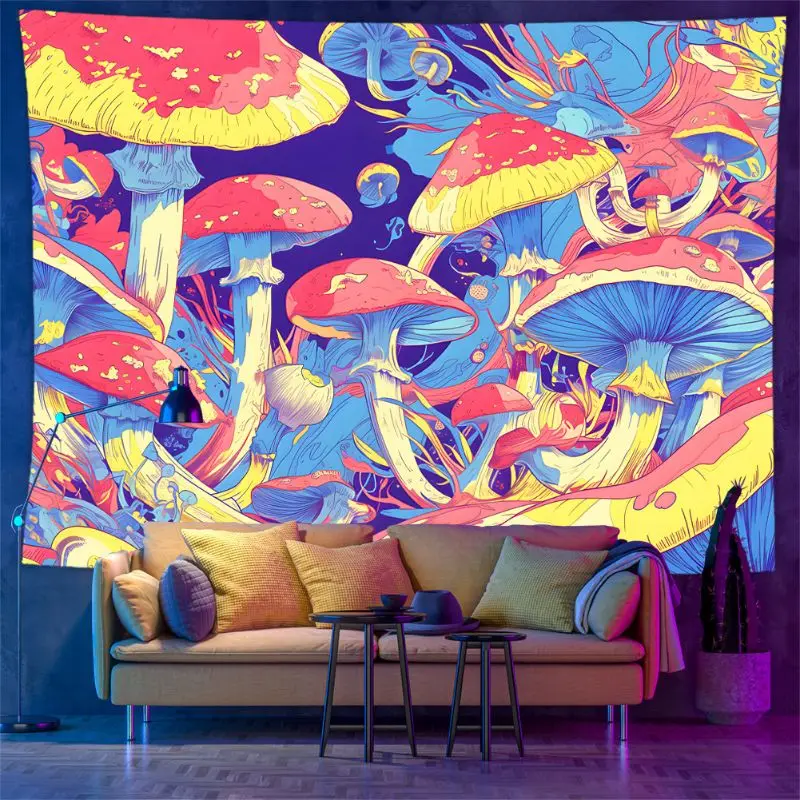 VIKAMA Psychedelic Hippie Rainbow Mushroom Skull Tapestry Fantasy Wall Hanging Bedroom e-Sports Room Decoration