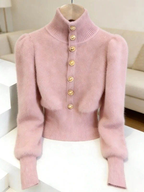 

Новогодний розовый женский вязаный свитер: зима-весна, с завышенной талией, облегающий, премиум-класса, с длинными рукавами, мягкий трикотаж, повседневная одежда