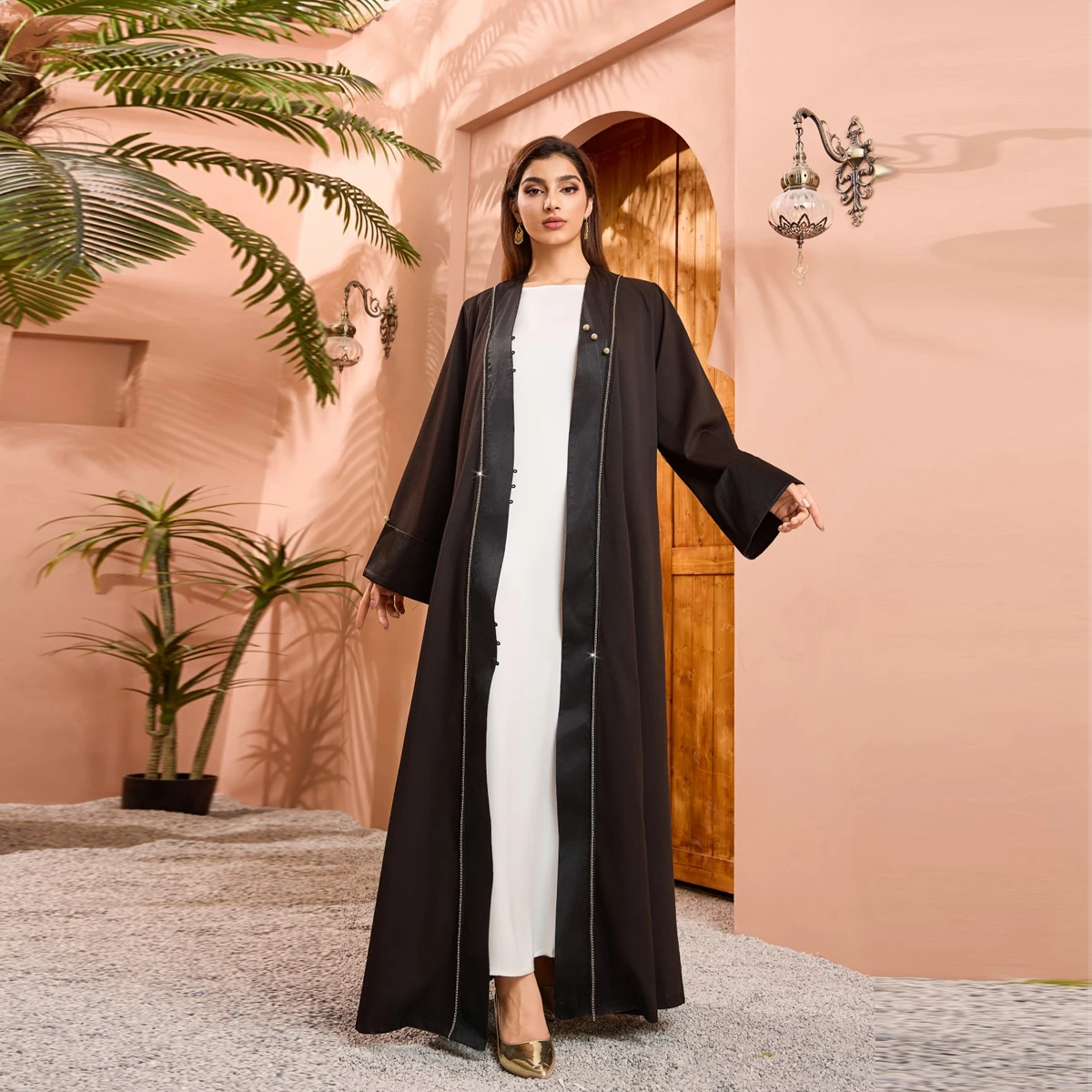 

2026 Muslim Modest Cardigan for Women Eid Arab Abaya Dubai Dress Islamic Daily Long Sleeve Clothing Turkey Solid Color Coat Robe