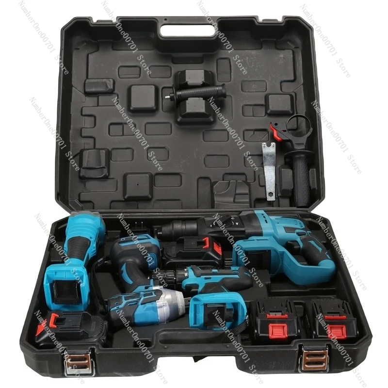 Cordless Power Tool Set 4-Piece, Lithium Battery Impact Drill Angle Grinder Wrench Combo Kit