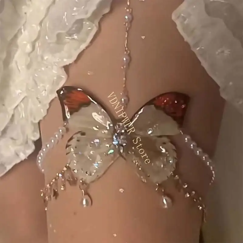 Einzigartige Schmetterling Oberschenkelband Perlen Flügel Bein Schmuck für Halloween und Bühnenshows Musikfestivals Foto D08E