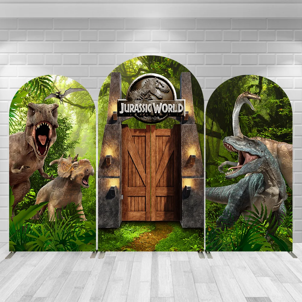 Boy Birthday Party Decoration Background Jurassic World Dinosaur Arch Backdrop Cover for Kids Jungle Party Banner Arched Wall
