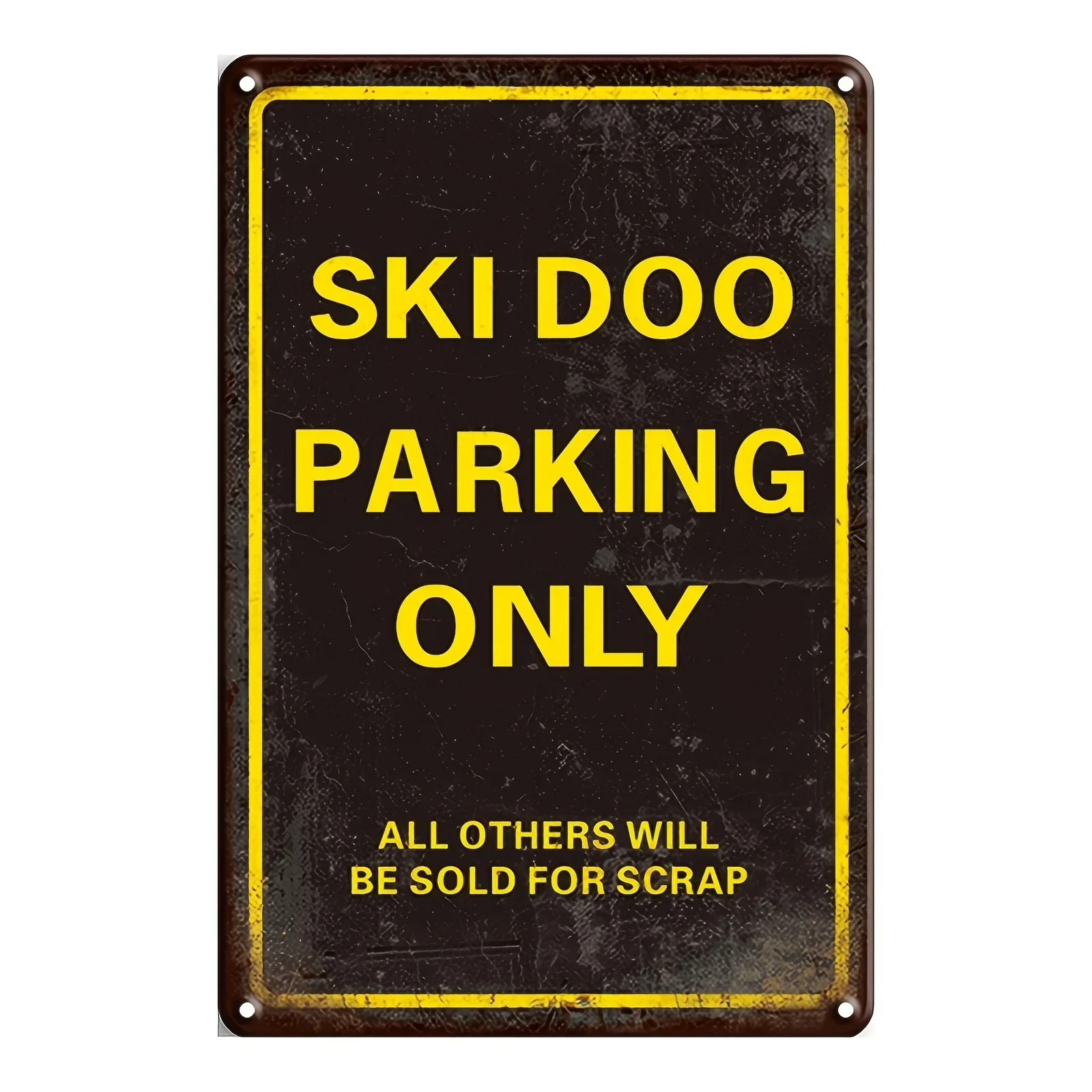 ,   frameless metal sheet painting, Ski Doo Parking lot Metal iron signage only, retro style wall trim, weather resistant, wi
