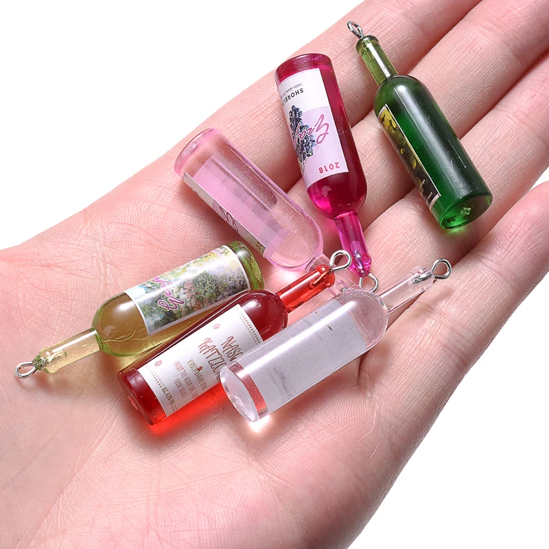 Classic Design 10 Pcs Resin Wine Bottle Beer Charms Cocktail Drinking Bottle Pendant for Jewelry Making Findings Diy Accessories