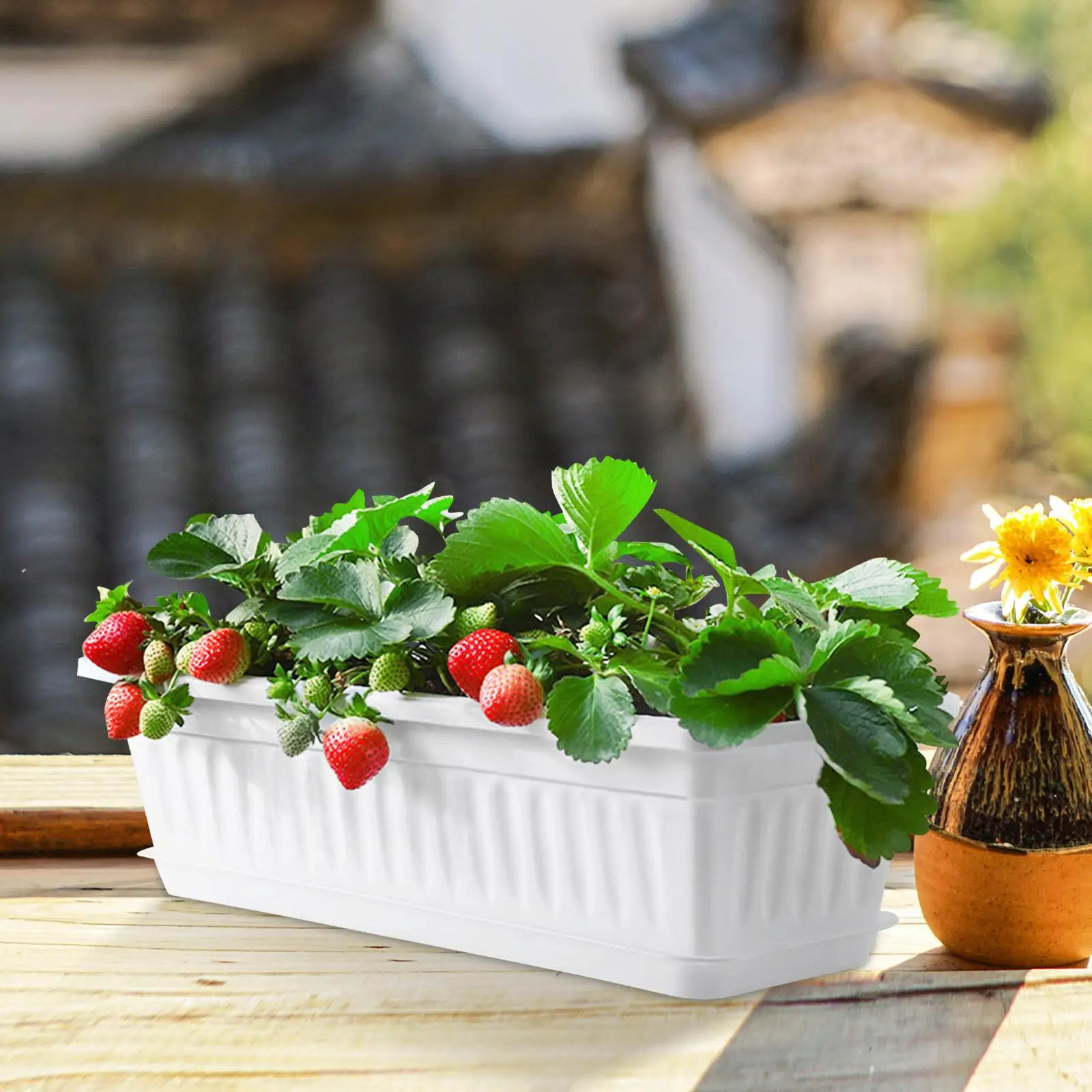 2pcs Planting Pots Large Rectangular Flowerpot with Saucer for Plants Garden Accessories Plastic Containers