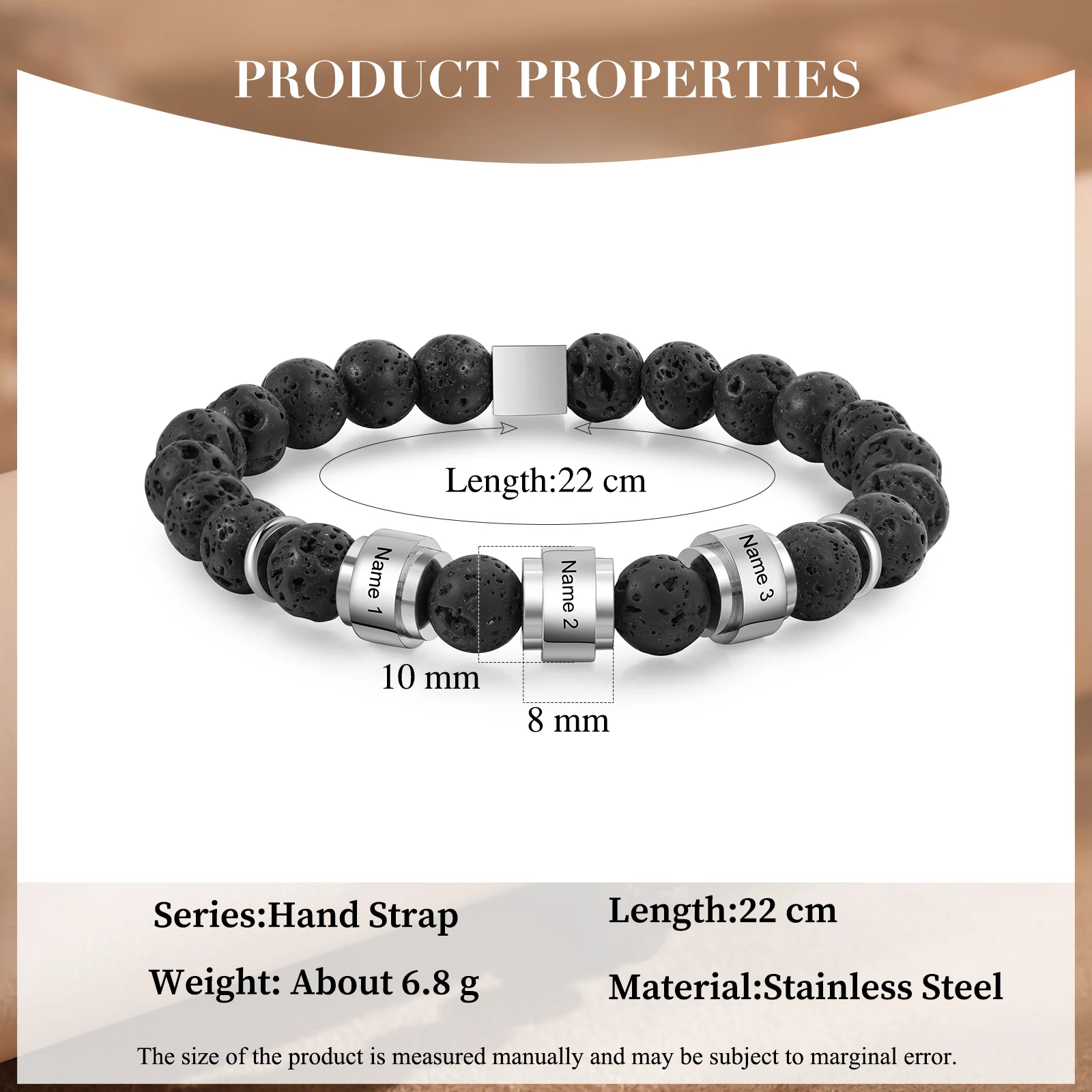 Personalize Men Beads Bracelets Family 12 3 4 5 6 Names Charm Bangle Black Jewelry Gift for Father Dad Grandpa Husband