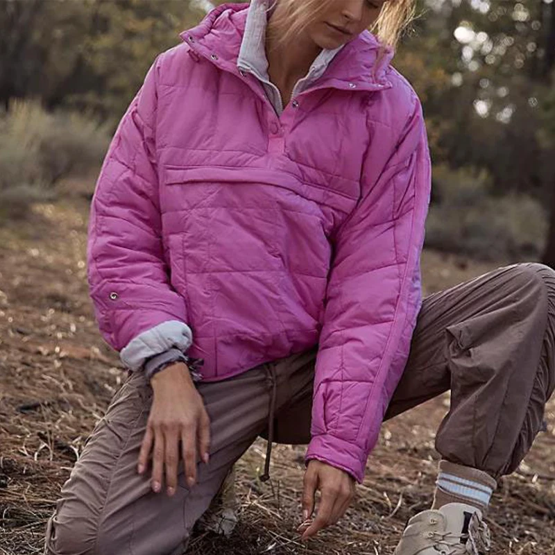 Jersey grueso con capucha para mujer, abrigo de algodón grueso y cálido con cuello de botón, chaqueta deportiva con bolsillo, otoño e invierno, 2023