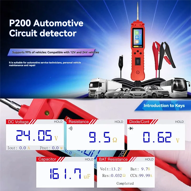 P200 Automotive Voltage Power Probe Kit: Car Electric Circuit Tester For Battery Testing