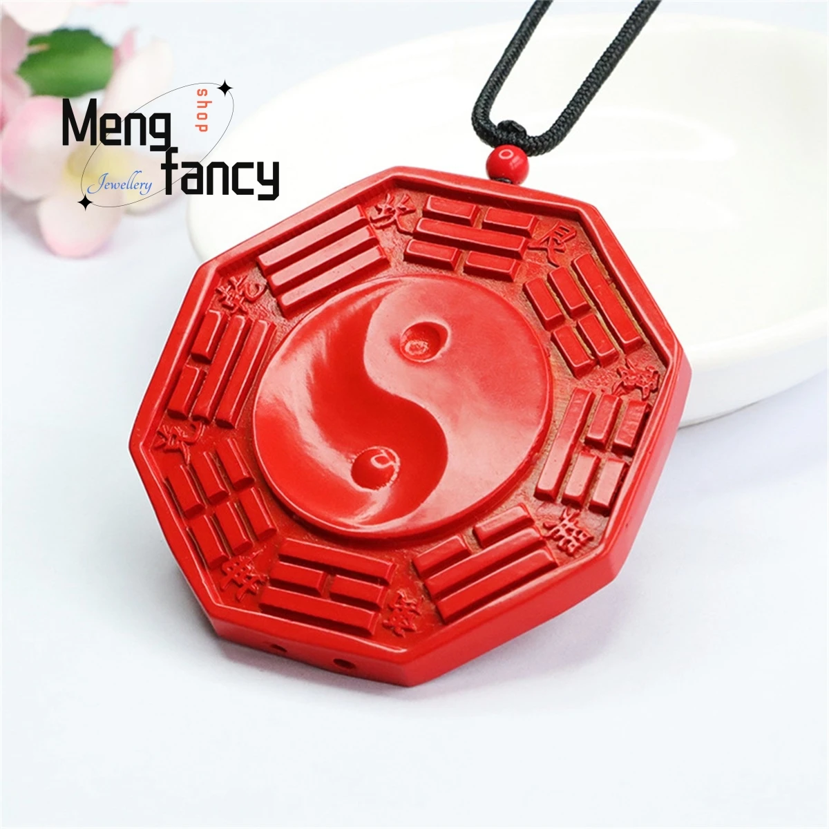 Natural Authentic Red Cinnabar Yin Yang Eight Trigrams Pendant Simple Generous Personalized Versatile Retro Fashion Fine Jewelry