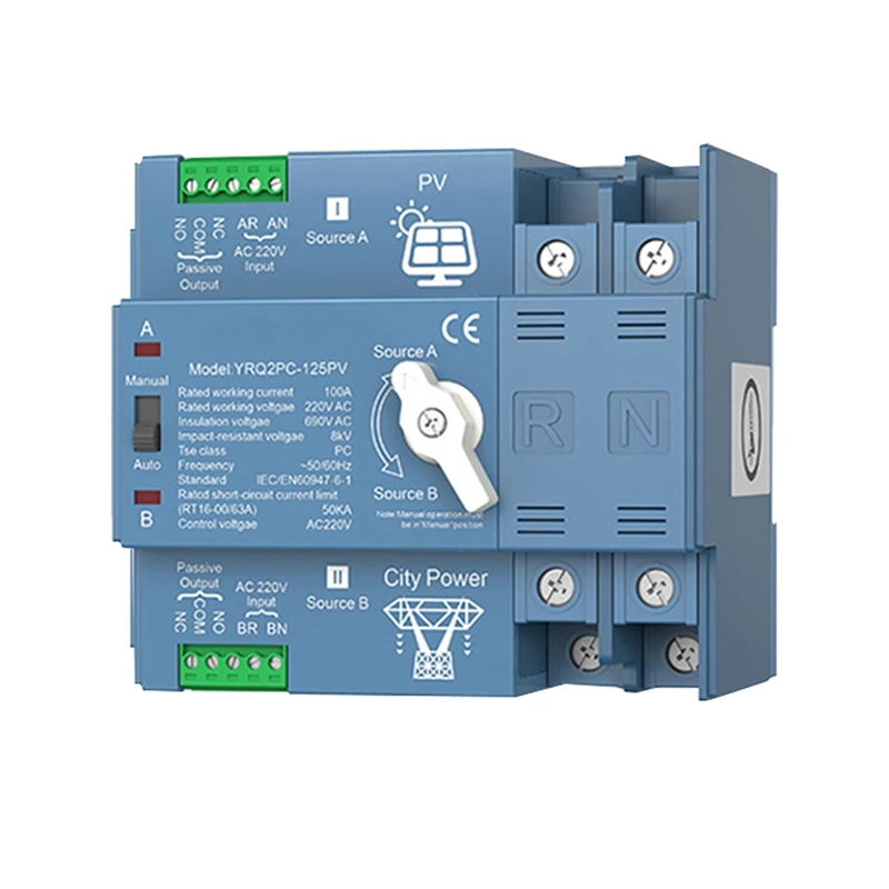 

N15R-ATS Dual Power Automatic Transfer Switch For Generator Or PV Energy To City Power Changeover Switch Solar Inverter