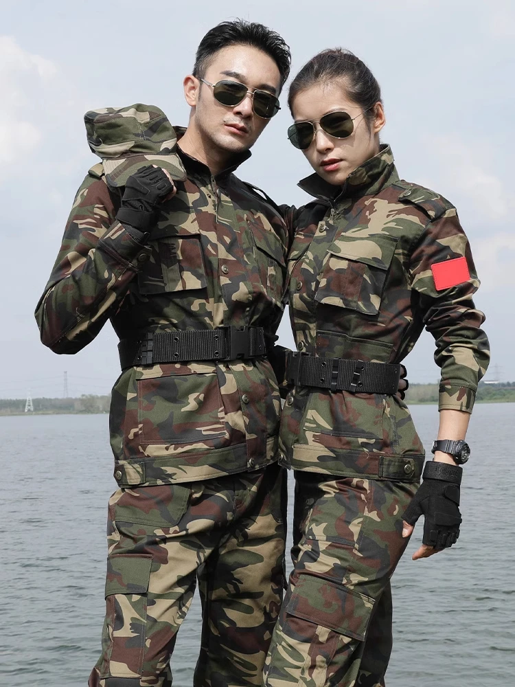 new-style-camouflage-uniform-set-men's-spring-autumn-cotton-outdoor-wear-resistant-field-work-training-labor-protection-workw