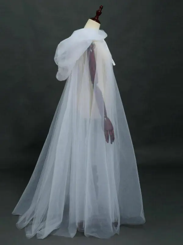 

loween Par Sexy Hooded Tulle Cape Long Net Gown Women's Casual Bat Sle Tie Waist Dr Thin Material