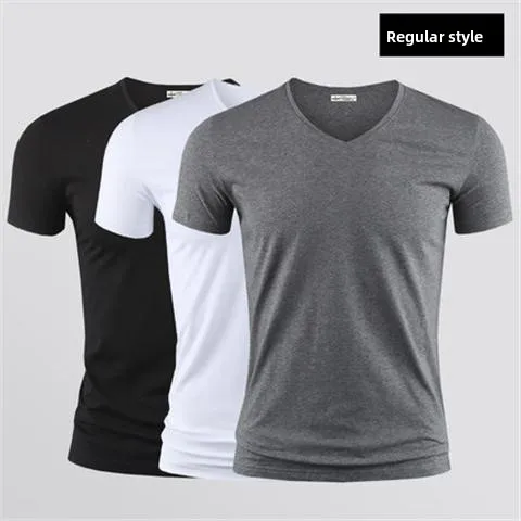 Slim Fit round Neck Short Sleeve Modal Ice Silk T-Shirt Men's Summer Business Style Top Tight Base Shirt Daily Wear Polyester...
