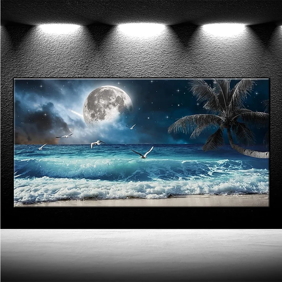 DIY Diamond Painting Beach Bird Moon Landscape Rhinestone Diamond Mosaic Full Drill Square Embroidery Handmade Hobby