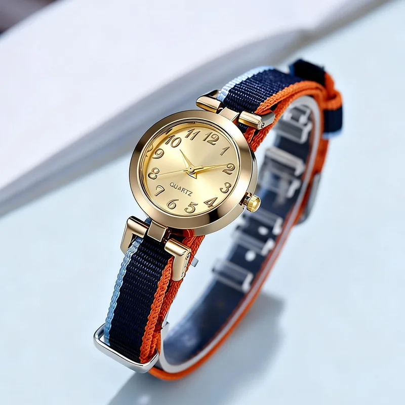 Women's Quartz Watch Simple Trendy Popular Female Watches Rainbow Canvas Strap Student Digital Compact Ladies Watch Daily Wear