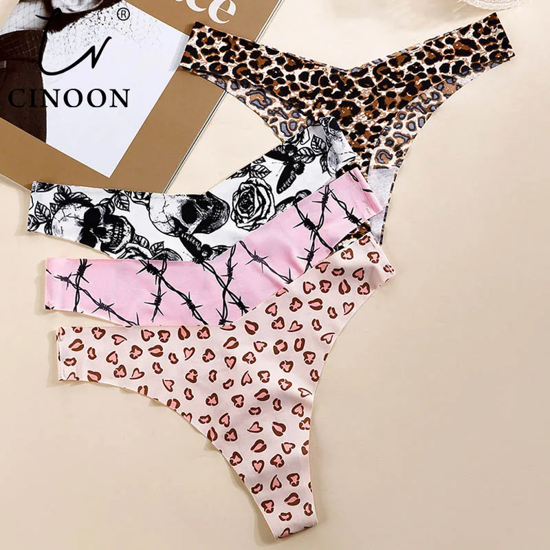 CINOON 2Pcs/Lot Sexy No Trace Women Panties Low-waist Printing Underwear G String Lingerie Temptation Thong Breathable Intimates